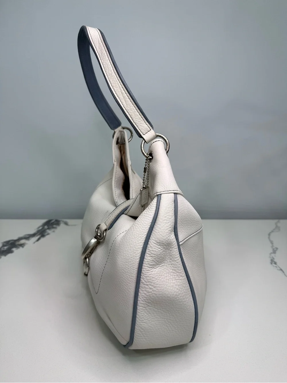 Vintage Fossil White Leather Hobo Shoulder Bag Y2K